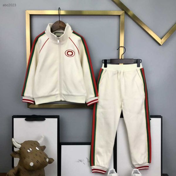 

new designer baby suits autumn kids set tracksuits size 110-160 cm 2pcs side multicolor striped zippered jacket and pants july28, White