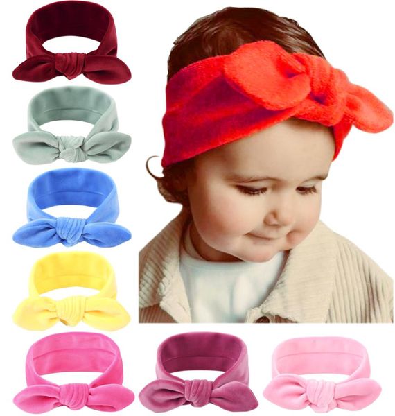 

baby headbands golden velvet bunny rabbit ears hair accessories head wrap girls children elastic turbon knot headband solid color 9066615, Slivery;white