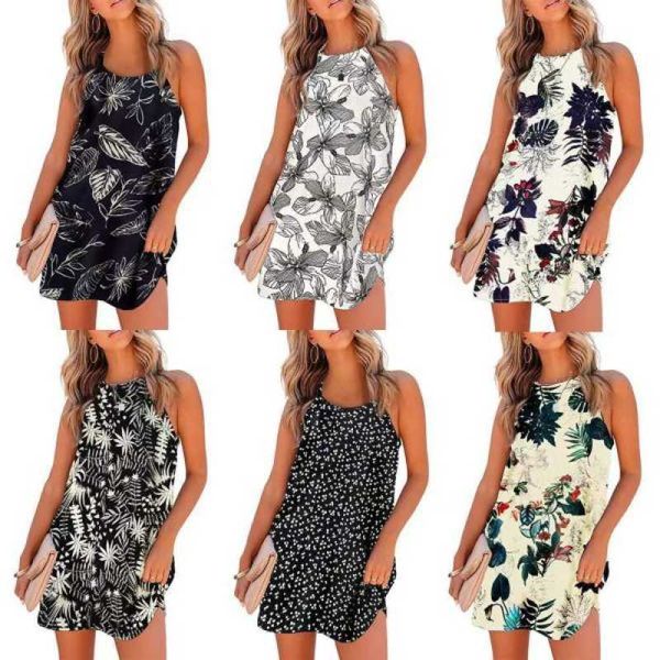 

2023 summer style dress women's sleeveless mid length printed fashion loose temperament casual women's wear, White
