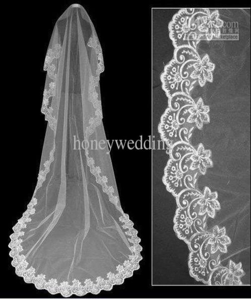 

long floor length beaded lace edging white thin tulle short wedding voile long bridal veils n0011605635, Black