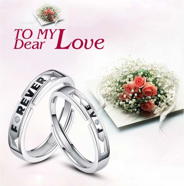 

engagementwedding 925 sterling silver adjustable size ring couple rings heart crown crystal rings 8176278