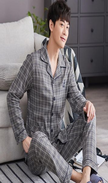 

men039s sleepwear spring cotton men pajamas set striped pyjamas mens long long pants 2pcs male leisure nightwear9875835, Black;brown