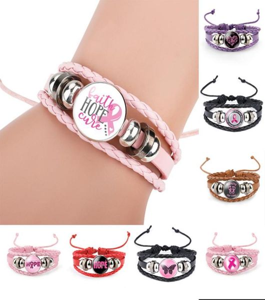 

breast cancer awareness pink ribbon charm bracelets for women walking the cure leather wrap bangle fashion believe hope faith jewe7141713, Golden;silver