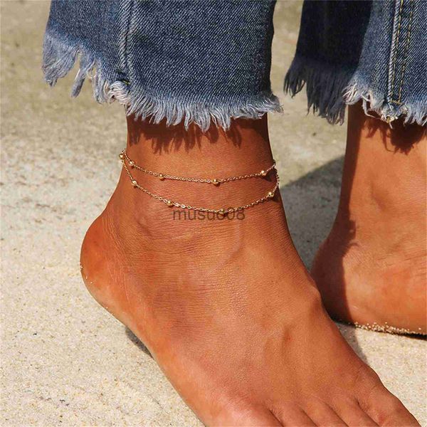 

anklets european and american style girls' anklets brelet round beads double layer alloy simple foot ornaments new jewelry couple j2308, Red;blue