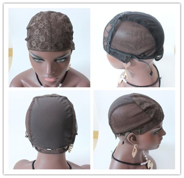 

brown sml wig full cap net jewish wig caps for making wigs glueless wig caps adjustable strap on the back 5pcs1238122, Black;brown
