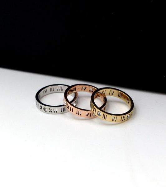 

fashion jewelry elegant temperament of hollow out lucky roman numerals rose gold plating titanium steel ring q07084821695, Silver