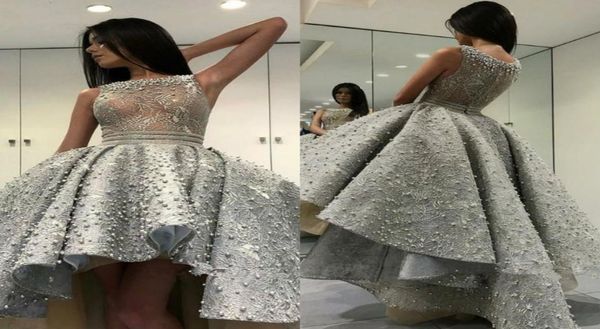 

luxury short prom dresses 2019 jewel neck zipper back pearls high low formal dress evening special occasion cocktail gowns sweet 15812255, Black