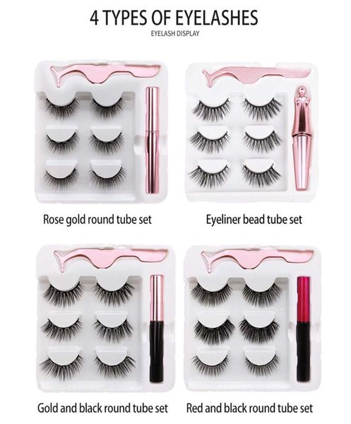

3 pairs magnetic eyelashes false lashes liquid eyeliner tweezer eye makeup set 3d magnet natural reusable no glue needed6602113