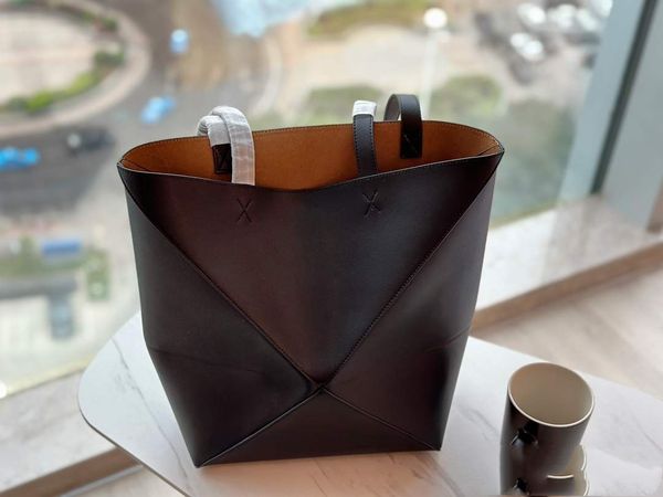 

2023 women leather shoulder bag foldable tote bag fashion shopping bags portable luxury handbag 39cm 25cm