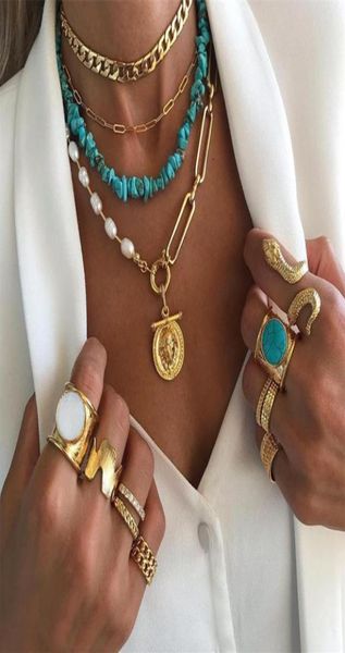 

bohemian style multilayer turquoise necklace retro temperament pearl chain stitching sweaternecklace new261p8367063, Silver