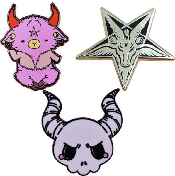 

pins brooches baphomet brooch the goat head enamel pin sabbatic satan badge jewelry35201266379088, Gray