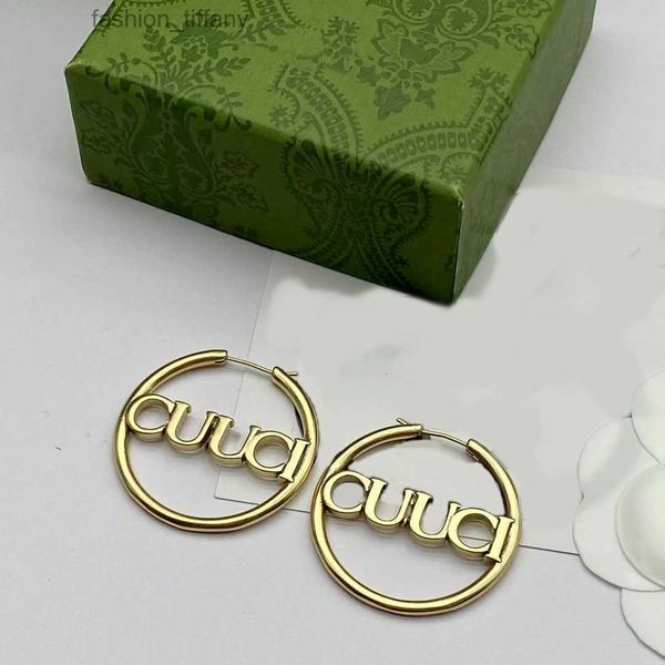 

large hoop earrings brand designer classic 18k gold-plated brass material letter earrings pendant earring ladies fashion simple jewelry, Golden;silver