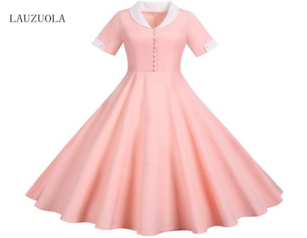 

casual dresses elegant fashion office for ladies 2021 short sleeve notched retro party vintage beading womens summer dress pink5764798, Black;gray