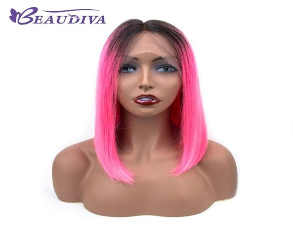 

short lace front human hair wigs bob wig full and thick tb pink brazilian remy hair 9420934, Black;brown