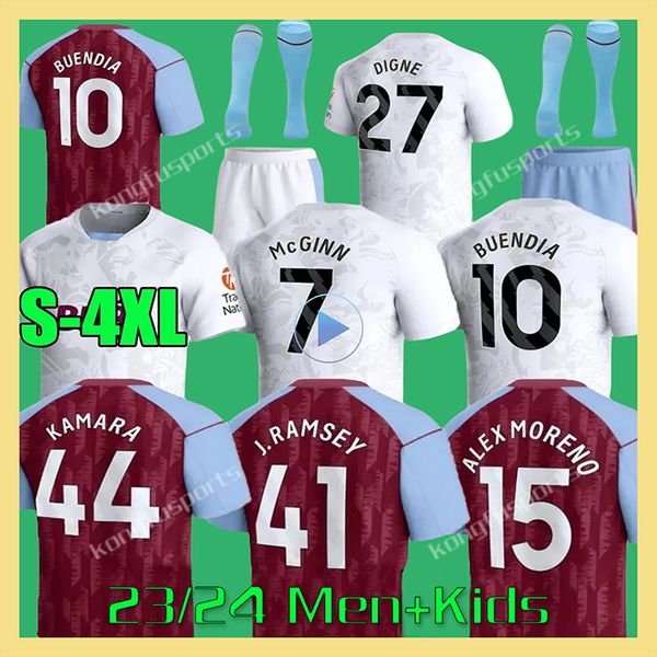

xxxl 4xl 23 24 soccer jerseys kids kit home football shirts training away fans player version camisetas futbol mings astons villas mcginn bu, Black;yellow