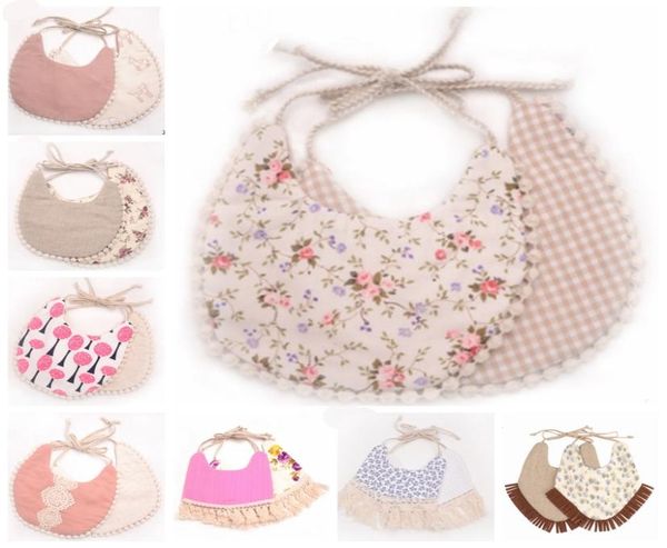 

tassel baby bibs infant cotton linen burp cloths double layer newborn bibs kids bandanas geometry animal printed 39 designs 10pcs 9144351