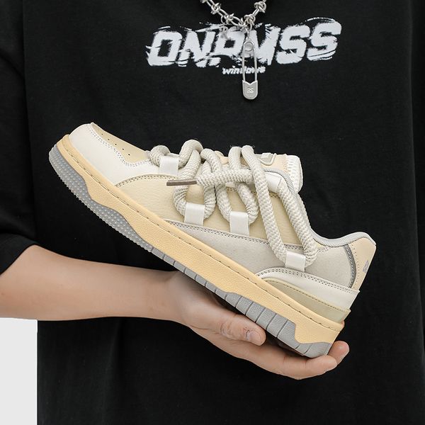 

dress shoes men skateboarding retro male sneakers platform thick bottom casual comfortable breathable vulcanized 230814, Black