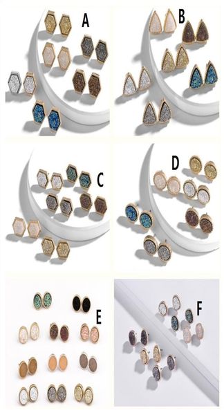 

druzy drusy earrings gold plated oval hexagon round geometry stone kate stud earrings christmas gift1154115, Golden;silver