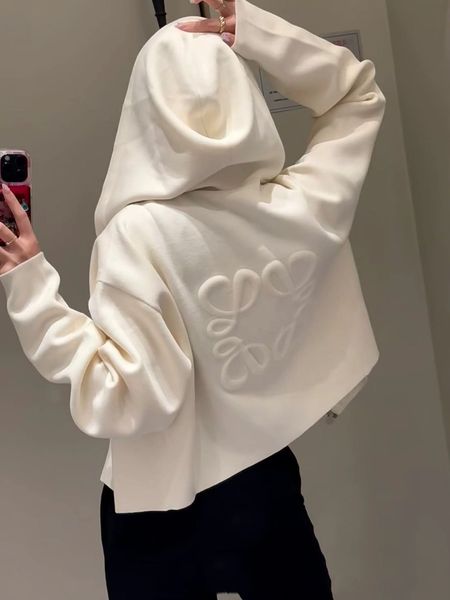 

women's knitted hooded jacket autumn and winter big logo double-sided fleece short fashionable sweater, Black