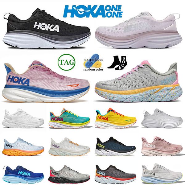 

hoka clifton 9 hoka bondi 8 black white pink people eggnog tripler black ons cloud sneakers shock absorbing road women men running shoes siz
