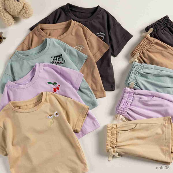 

clothing sets 2023 kids daisy clothes sets summer casual short sleeve embroidery tees+shorts suits toddler boys girls outfits children suit, White