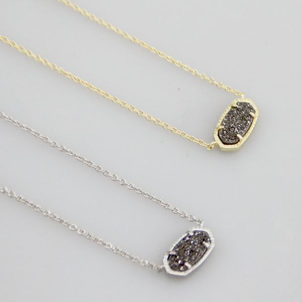 

pendant necklaces necklace grey druse real 18k gold plated dangles glitter jewelries letter gift with dust bag, Silver