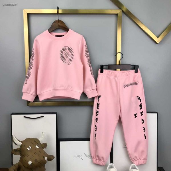 

luxury designer tracksuits autumn kids sets size 100-160 cm 2pcs long sleeved round neck sweater and logo printed sports pants july28, White