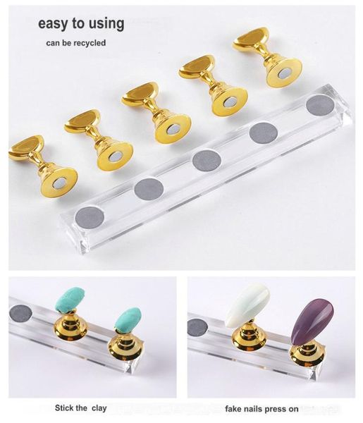 

manicure nail pratice and dispaly suit package 5pcs magnet pillar with 1pcs acrylic base 2020 new style nail tools4812701