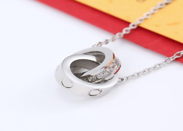 

luxury brand love circle pendant necklaces for women stainless steel crystal designer necklace choker jewelry gift9210802, Silver