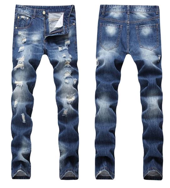 

2019fashion ripped jeans men hole beggar pants man cowboys demin pants male straight hip hop frayed casual trousers drop6660006, Blue