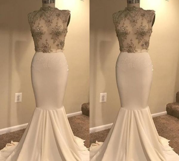 

aso ebi shiny crystal prom dresses 2018 nigeria african high collar lace applique beaded party gowns stylish long mermaid pro5581975, Black