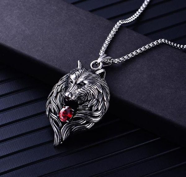 

wolf head necklace for men women pendant erkek kolye biker cool jewelry animal charm whole vintage punk gift 7433250, Silver