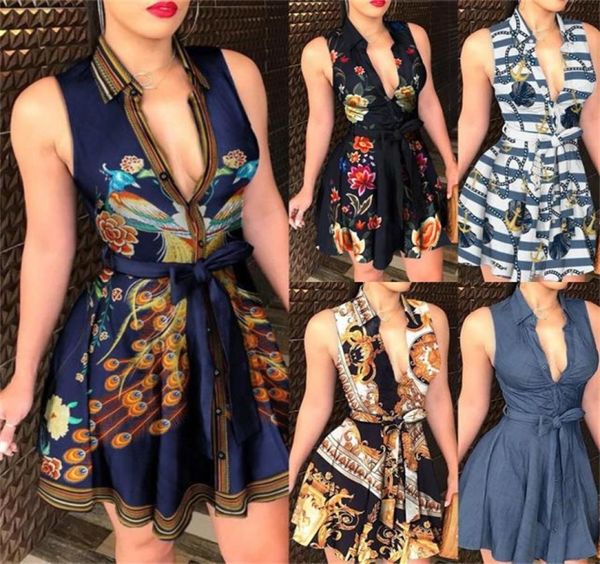

2022 designer womens causal dresses vneck bandage fashion print dress onepiece skirt whole3090485, Black;gray