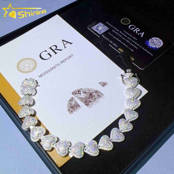 

customized hip hop cuban link chain heart shape bracelets vvs diamond cuban link 925 sterling silver jewelry