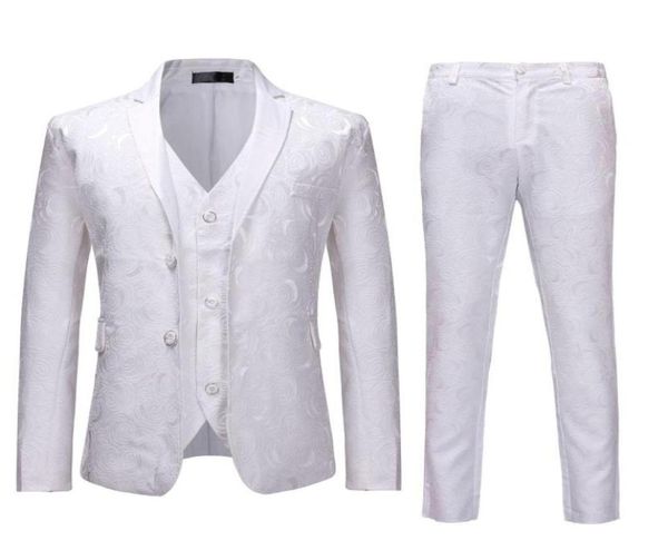 

2pcs mens floral party tuxedo suit jacketpants white single breasted suits with pants men wedding prom suit men costume homme2230254, White;black