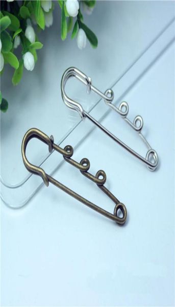 

100pcs 3holes 506470mm silverbronze color larger safety pins brooches findings diy jewelry finding9584508, Silver