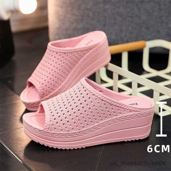 

slipper high-heeled slippers women wear super thick fashion thick bottom new home non-slip sandals and slippers in summer r230815, Black;grey
