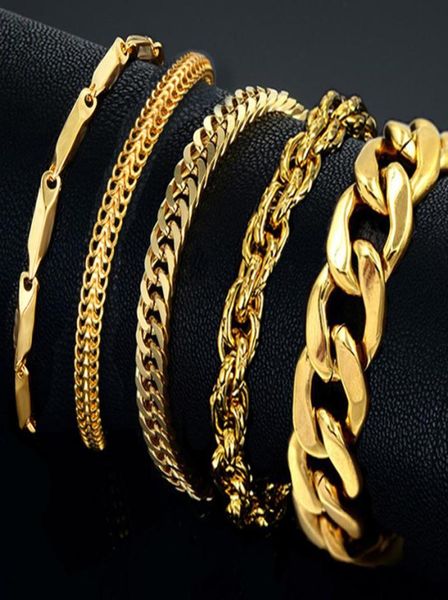 

mens bracelet stainless steel male bracelet whole braslet silver color braclet chunky cuban chain link gold bracelets for man802047055832, Golden;silver