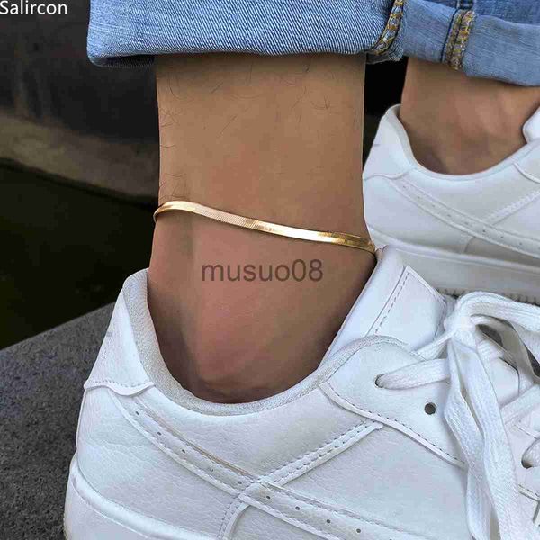 

anklets gothic basic simple flat blade snake chain brelet on the leg for men women punk gold color copper anklet kpop foot jewelry j230815, Red;blue