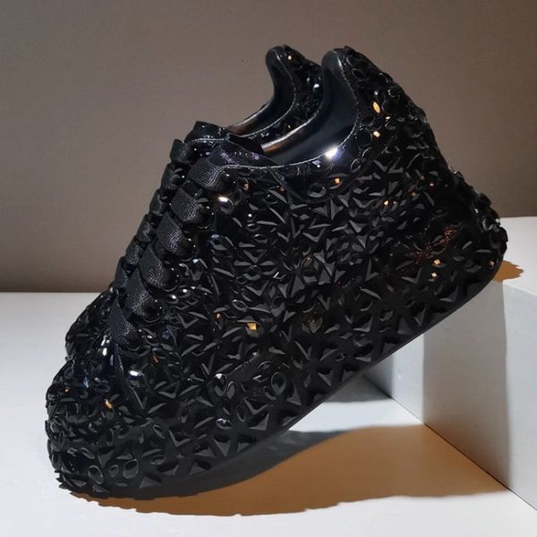 

dress shoes autumn spring leather women style fashion platform ins platforms sneakers shine bling 230814, Black