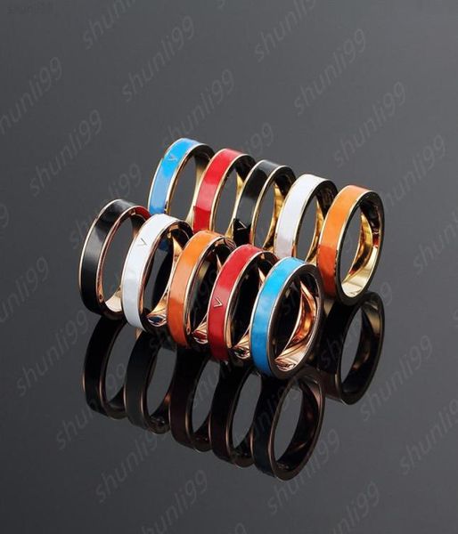 

designers ring fashion men women multicolor enamel ring stainless steel band rings vshaped jewelry2070027, Silver