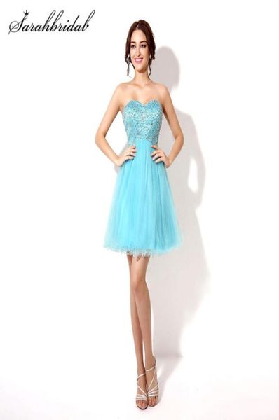 

short homecoming prom dresses beaded tulle sweetheart graduation cocktail party gowns back lace above knee sd0344532537, Blue;pink