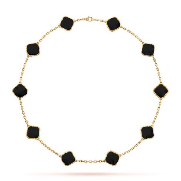 

four leaf grass necklace women's gold pendant women's letter titanium steel jewelry girl party designer jewelry six leaf grass cha, Black