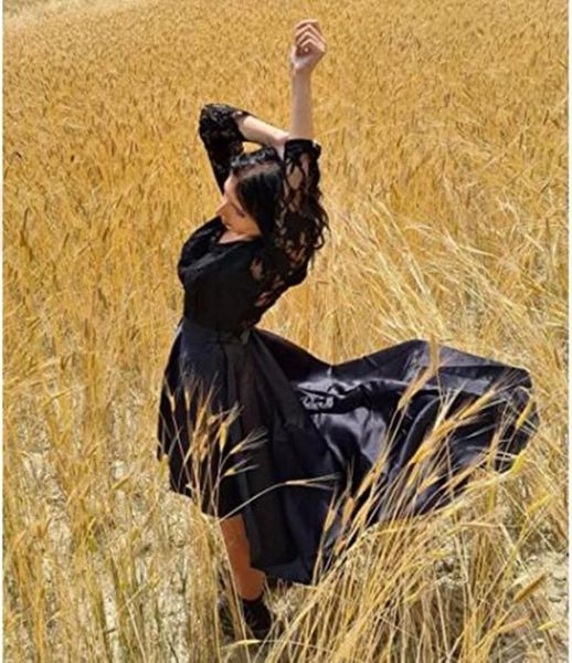 

black long sleeves hi lo evening dress jewel sheer neck formal prom gowns special occasion dresses5529501, Black;red