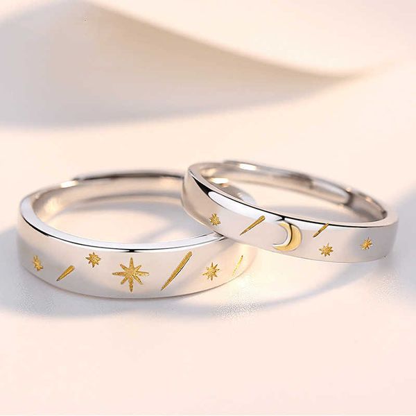 

luxury bvlgr jewelry accessories designer woman new sun moon star couple ring simple and adjustable light luxury long distance lover commemo, Silver