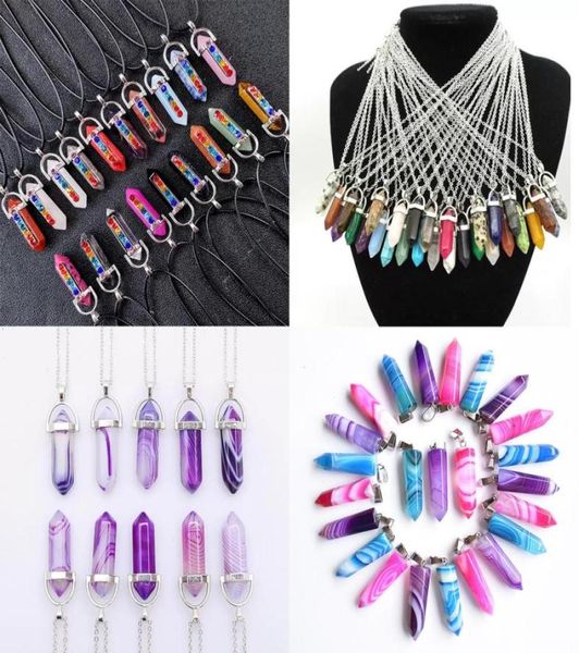 

pendulum chakra necklace jewelry healing crystal amethyst rose quartz bead point women men natural stone heart hexagon pendants le9211040, Silver