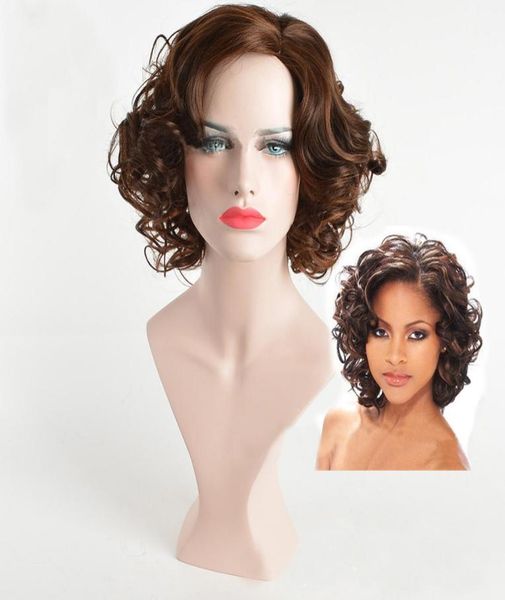 

fashion short fluffy curly fullhead wave women039s hair dark brown wig6987802, Black