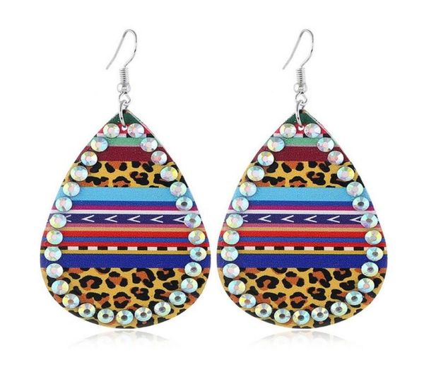 

fashionable leopard printing earrings rhinestone decorated pu faux leather stripe teardrop earrings for womens9971926, Silver