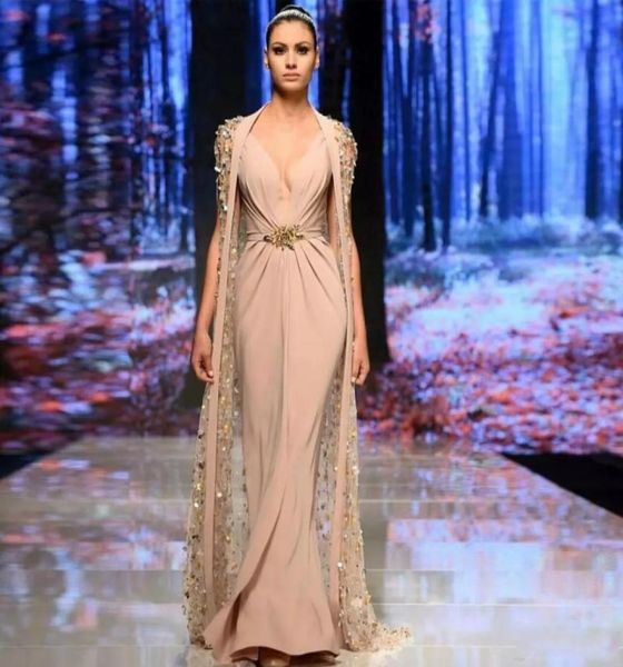 

luxury sheath chiffon formal evening dresses with cape deep v neck prom gowns beads jacket open back evening wear9153745, Black;red