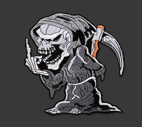

big grim reaper skull embroidered patches for clothing iron on clothes punk patch diy badge stickers garment appliques whole6687384, Blue
